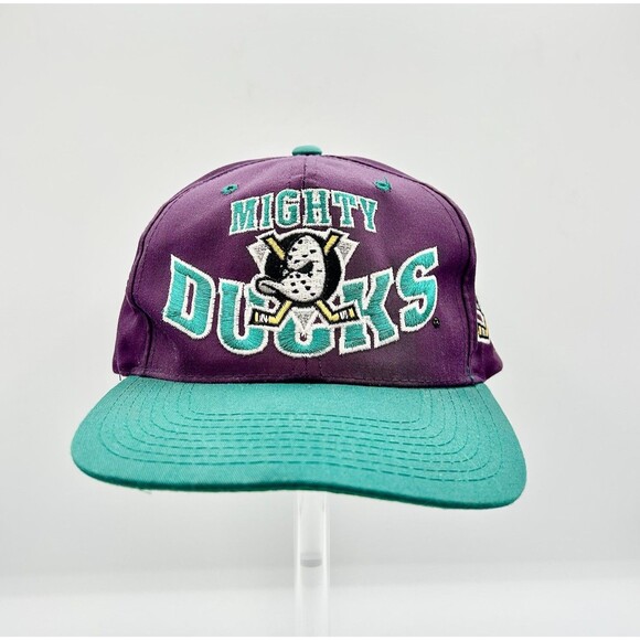 Vintage Anaheim Mighty Ducks Hat Cap Snap Back Purple Teal NHL Hockey Mens 90s - Picture 1 of 9